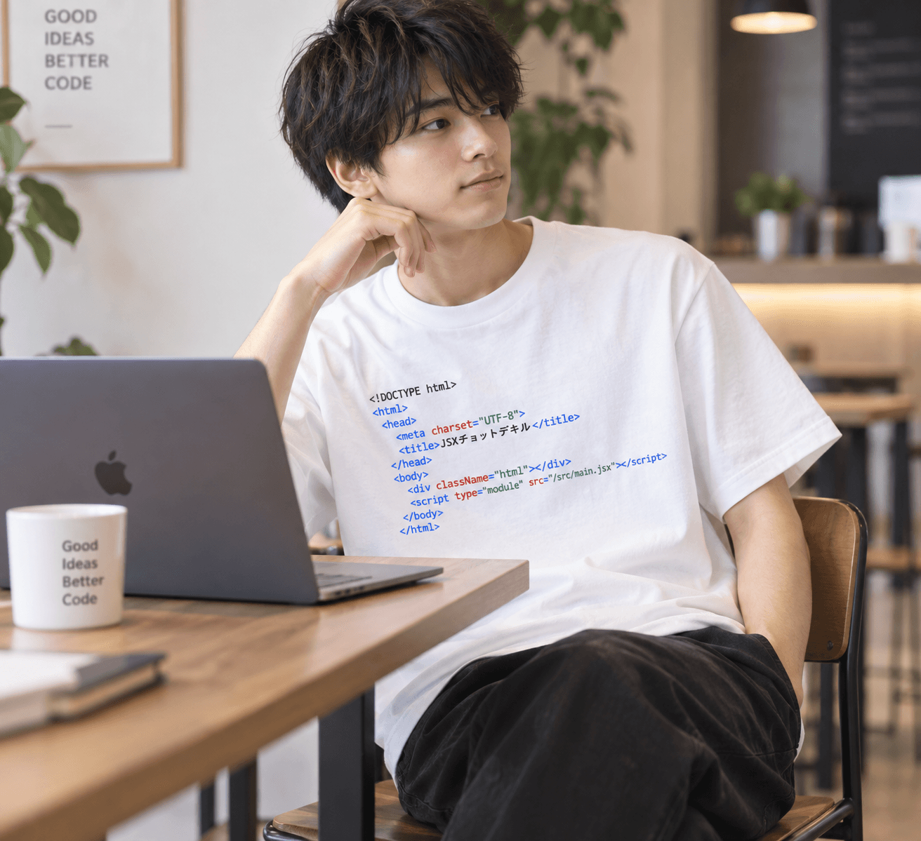 PCでコードを書く着用カット